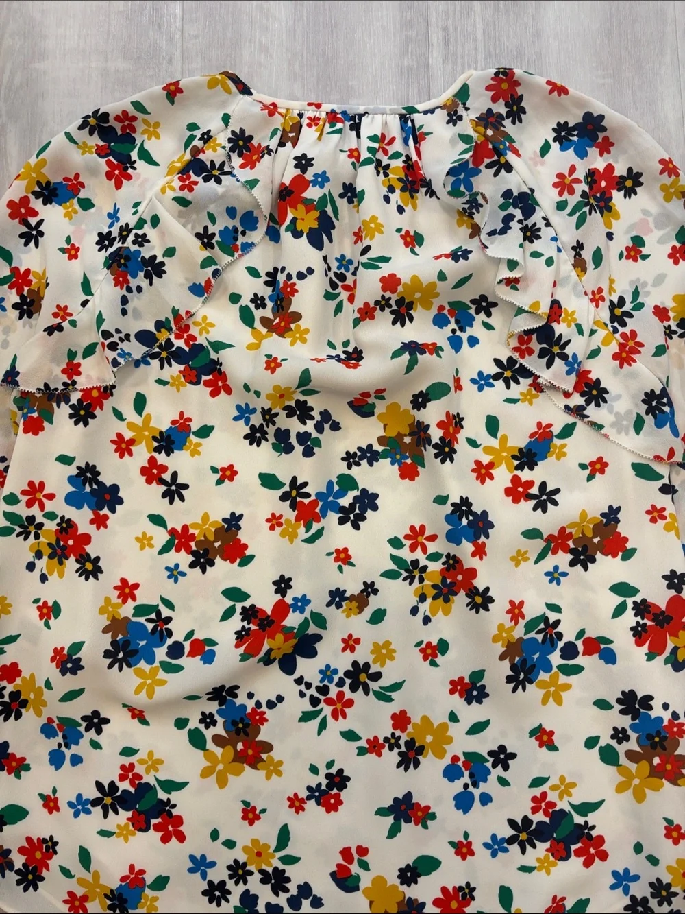 kate spade Blouse Cream Blue Red Floral Long-Sleeves with elastic size small